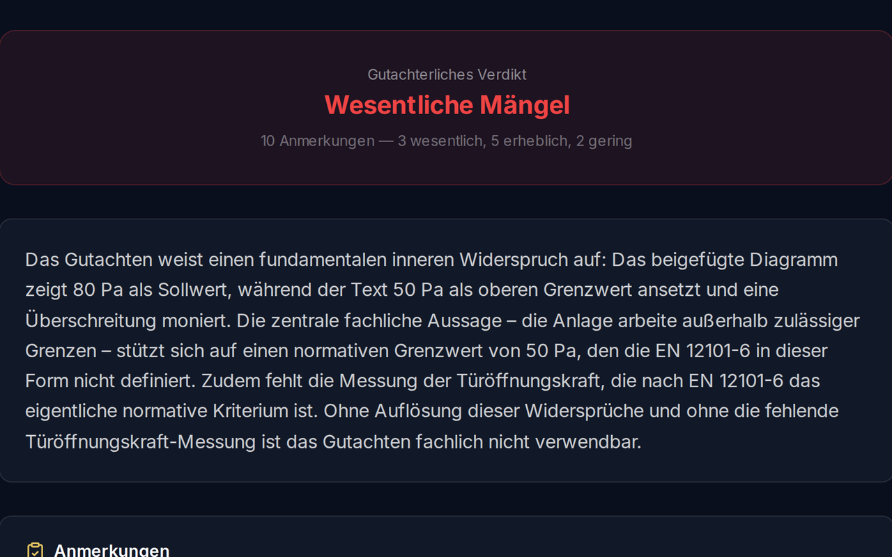 Qualitätsbericht mit KI-Qualitätsbewertung und Anmerkungen